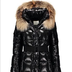 SAM. millenium fox fur-trim belted down puffer